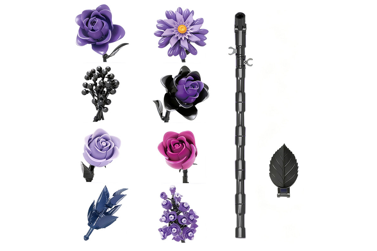 822PCS Purple Rose Bouquet Building Blocks DIY Assembly Set Birthday Gift Home Decoration