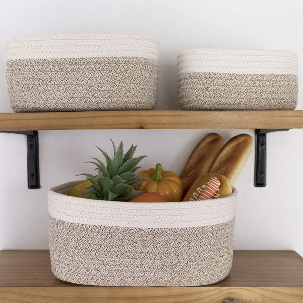Set of 3 Cotton Woven Storage Baskets Home Organisers