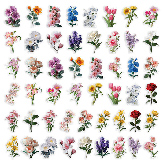 50 Pcs Floral Transparent PET Stickers DIY Decals for Phone Case Cup Laptop