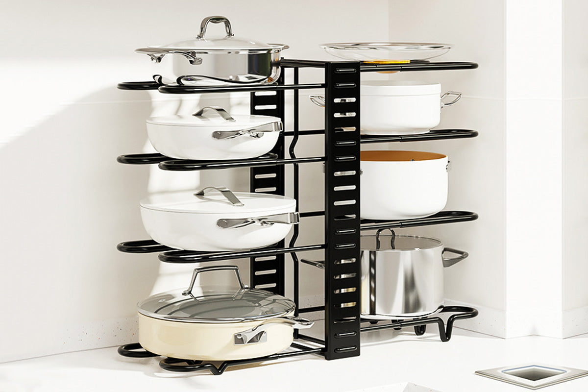 8 Tier Pot and Pan Organizer Rack for Cabinet Pot Organizers Inside Cabinet
