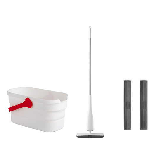 Self-Wringing Mop with 2 Replaceable Sponge Mop Heads and 1 Collapsible Bucket