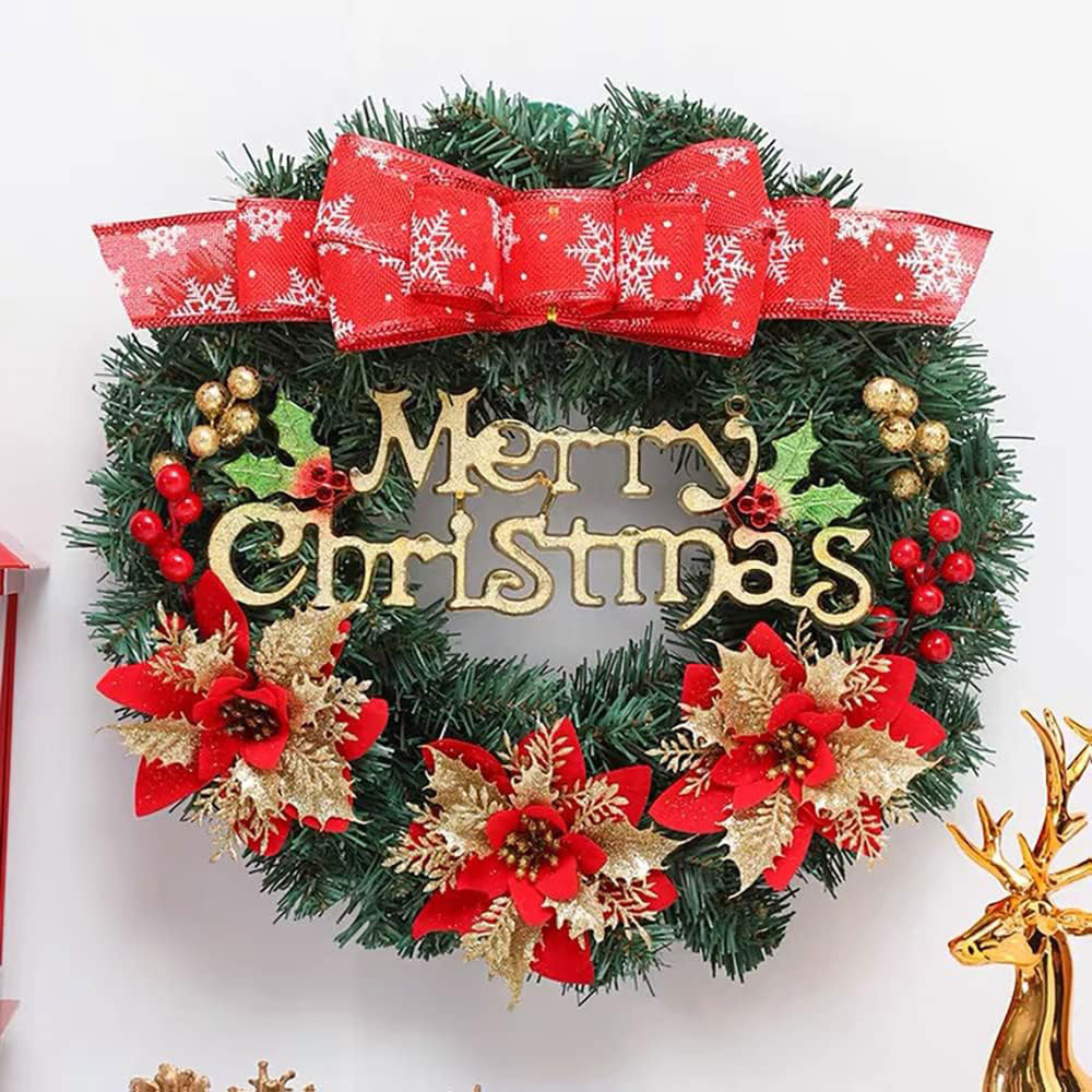 12Pcs Christmas Glitter Poinsettia Artificial Flower with Clip and Stem