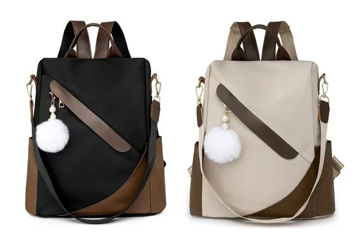 Anti-Theft Backpack with Furry Pom Pom Charm