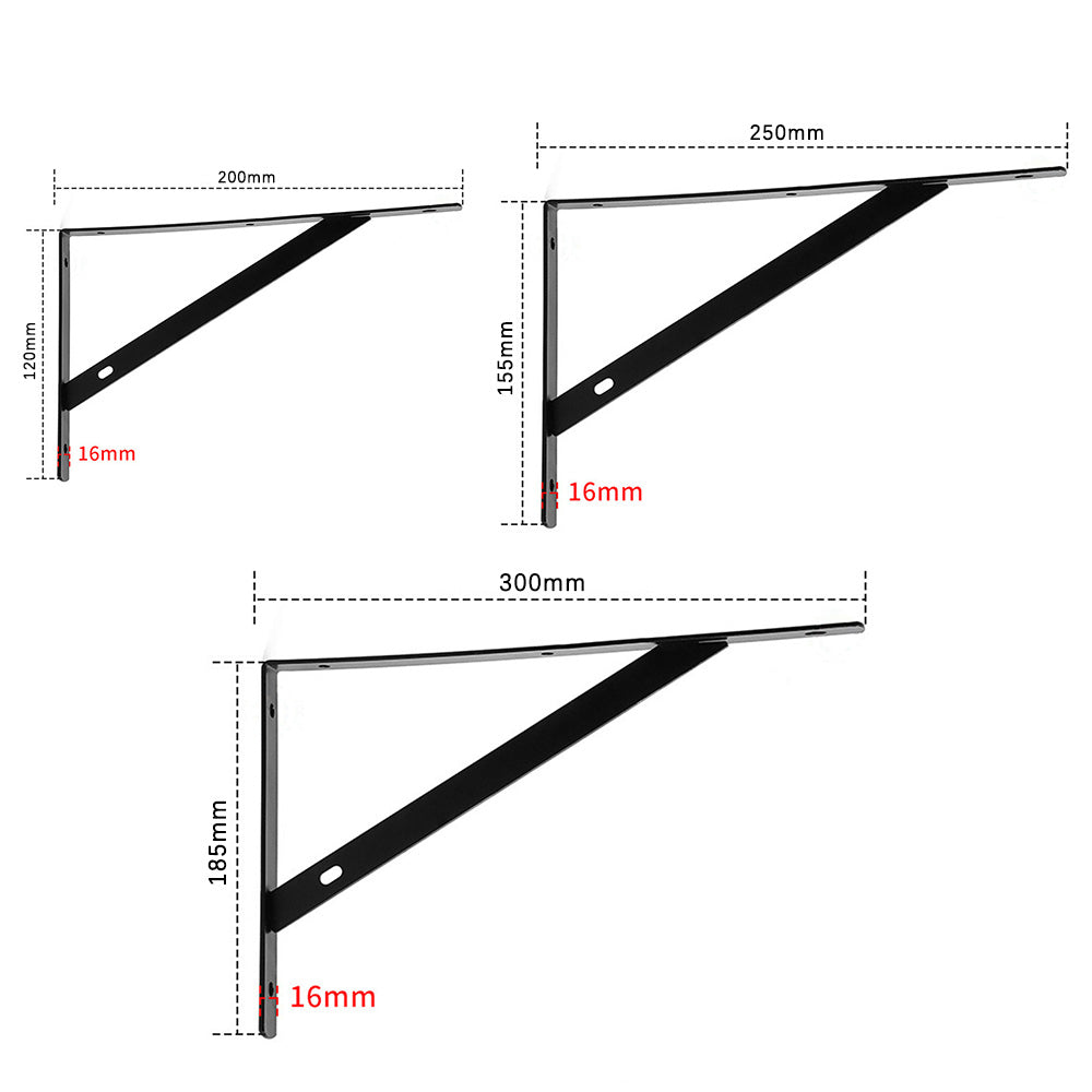 2Pcs Mild Steel Shelf Bracket Reinforced Heavy Duty Floating Shelves-Black