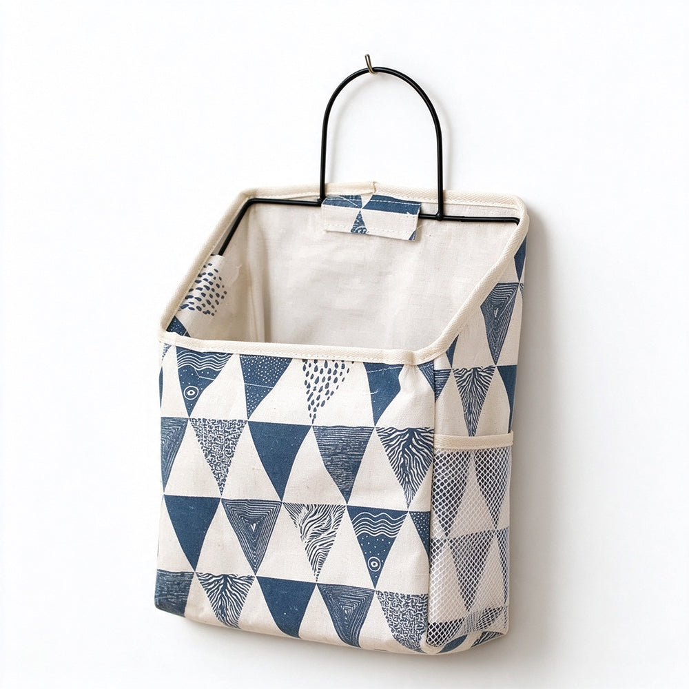 2 Pack Fabric Wall Hanging Storage Bags with Iron Hooks and Mesh Pockets