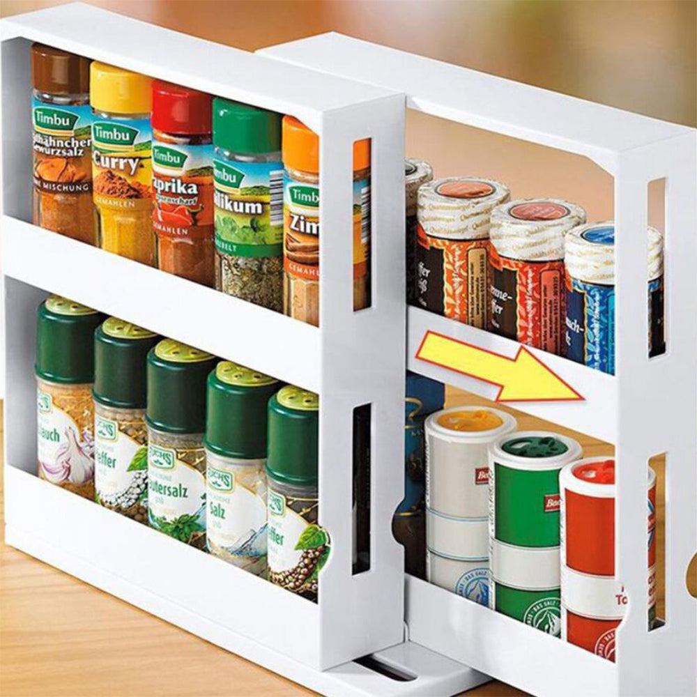 Slide Cabinet Organiser Rack Storage Pantry Kitchen Shelf Spice Jars Can Holder