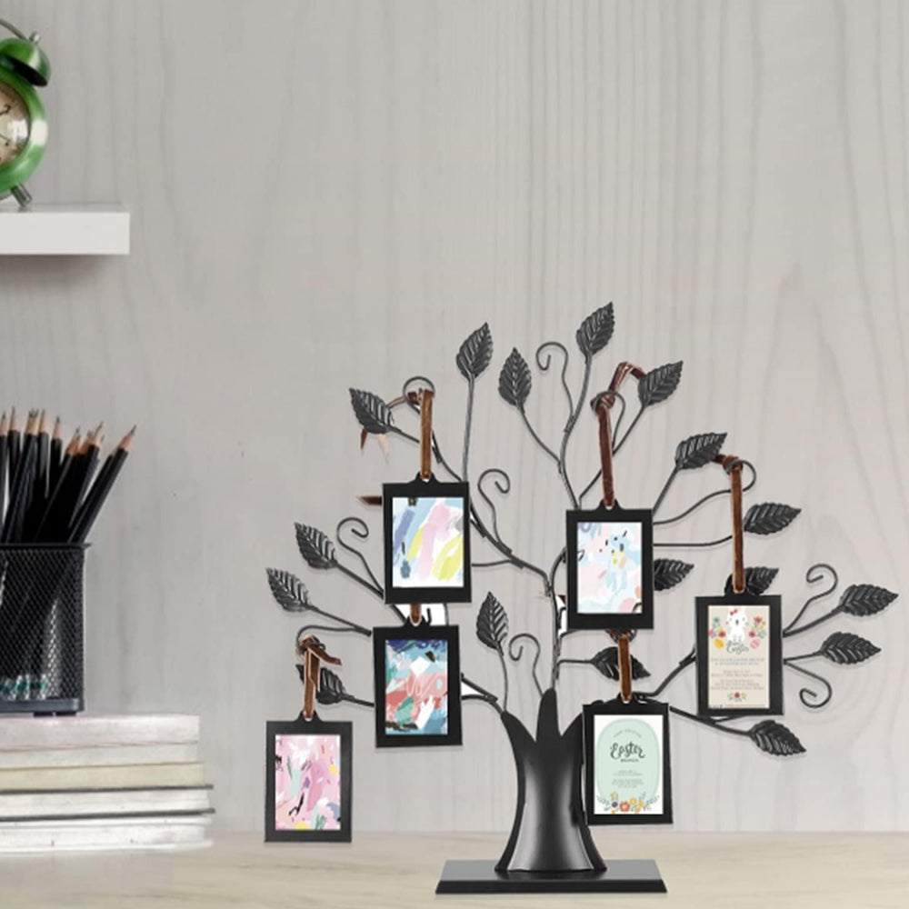 Family Tree Picture Frame Stand with 6 Hanging Picture Frames in Black