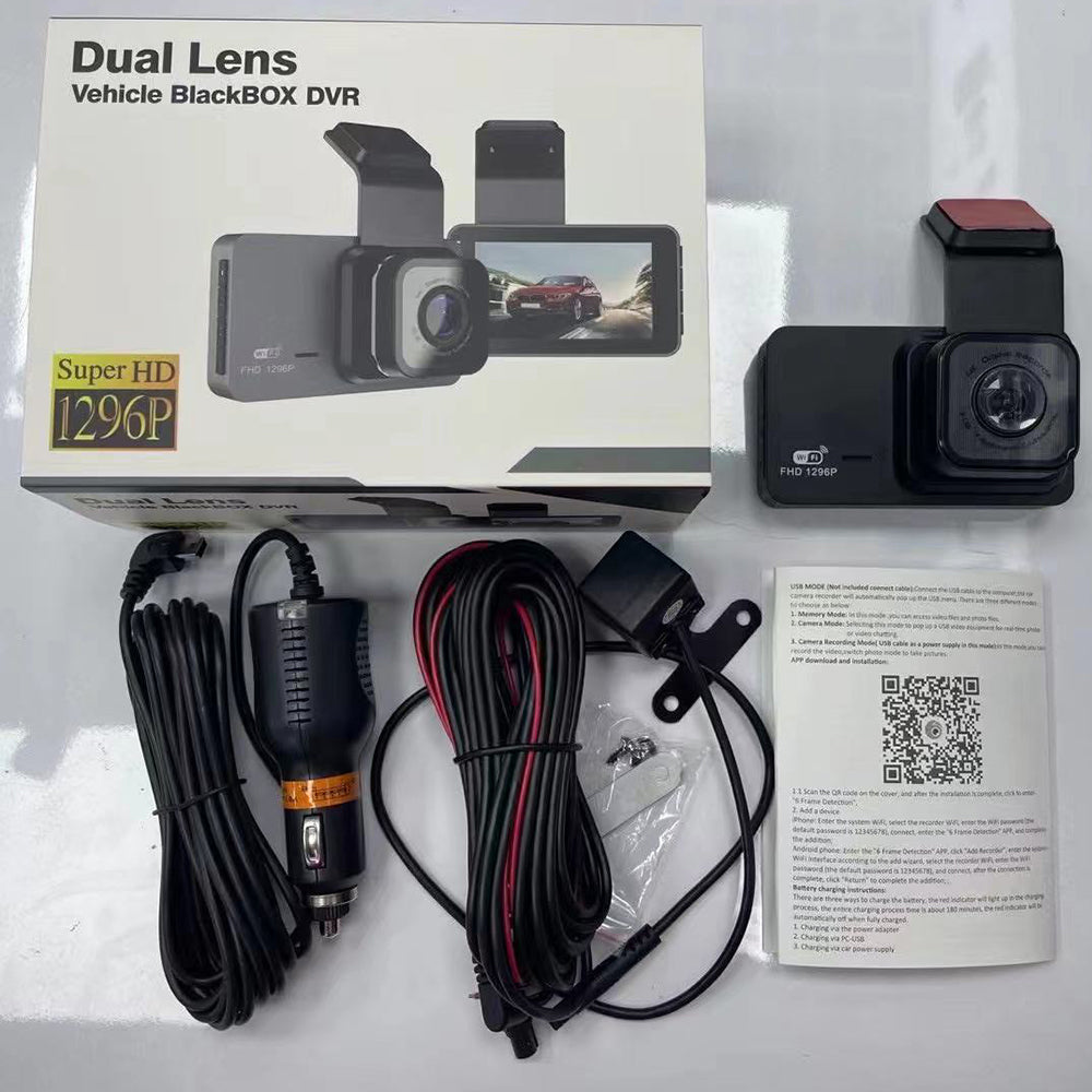 Front and Rear HD 1296P WIFI Car Dashboard Camera with Night Vision