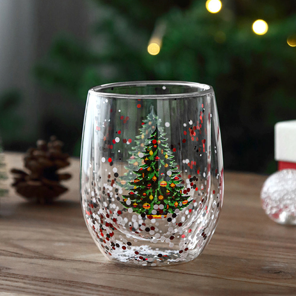 2Pcs 300ml Christmas Trees Double Wall Coffee Glasses Cups