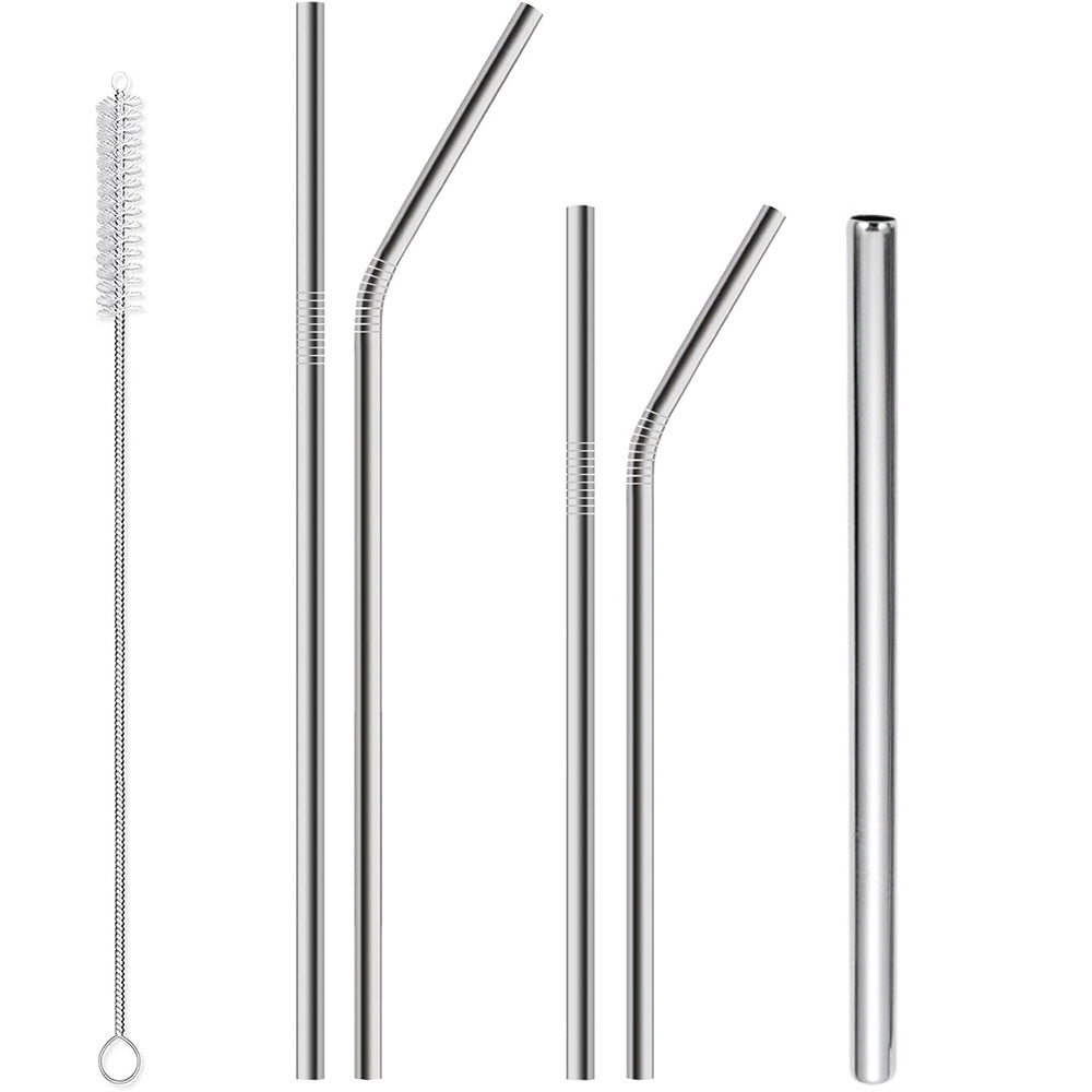 17Pcs Reusable Stainless Steel Straws Set with Cleaning Brushes and Pouch