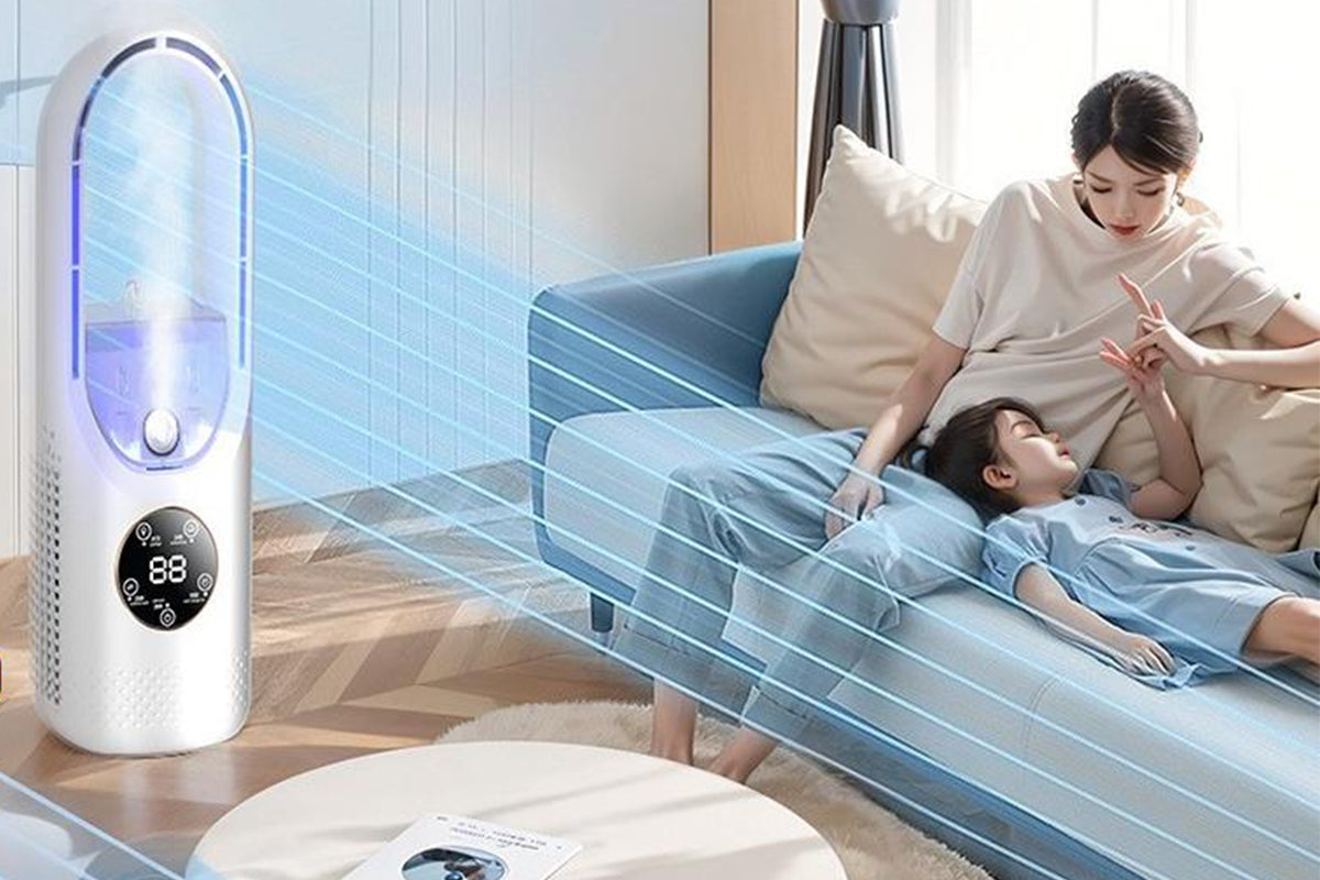 Desk Bladeless Fan with Humidifier USB-Powered Portable Air Conditioner Fan with LED Display