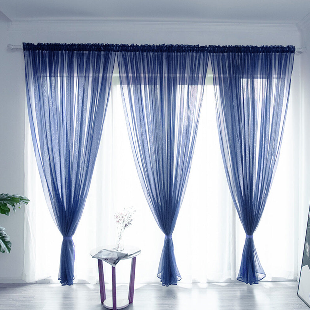 3 Piece Polyester Sheer Rod Pocket Curtains for Window Door Room Divider
