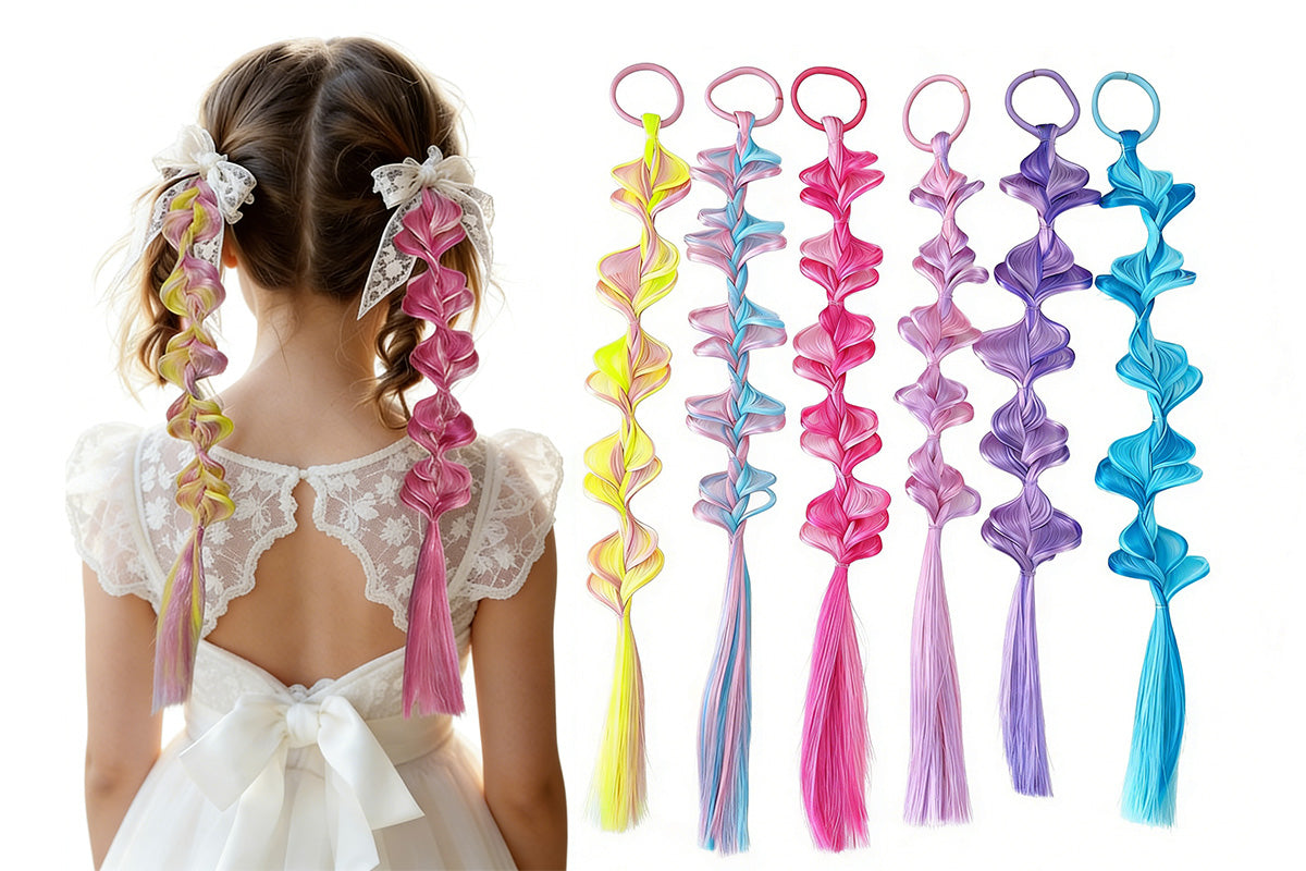 6pcs Girls Braided Hair Extensions Cute Ponytail Accessories for Daily Wear