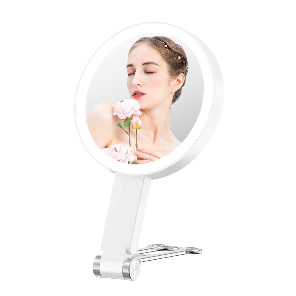 10X Magnifying Foldable Double-sided Makeup Mirror with Light and Adjustable Brightness