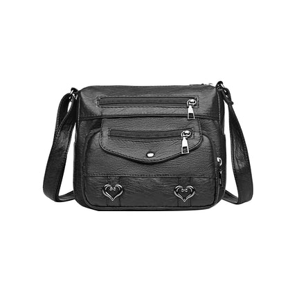 Retro Multi Pockets Crossbody Bag PU Leather Crossbody Shoulder Bag for Women