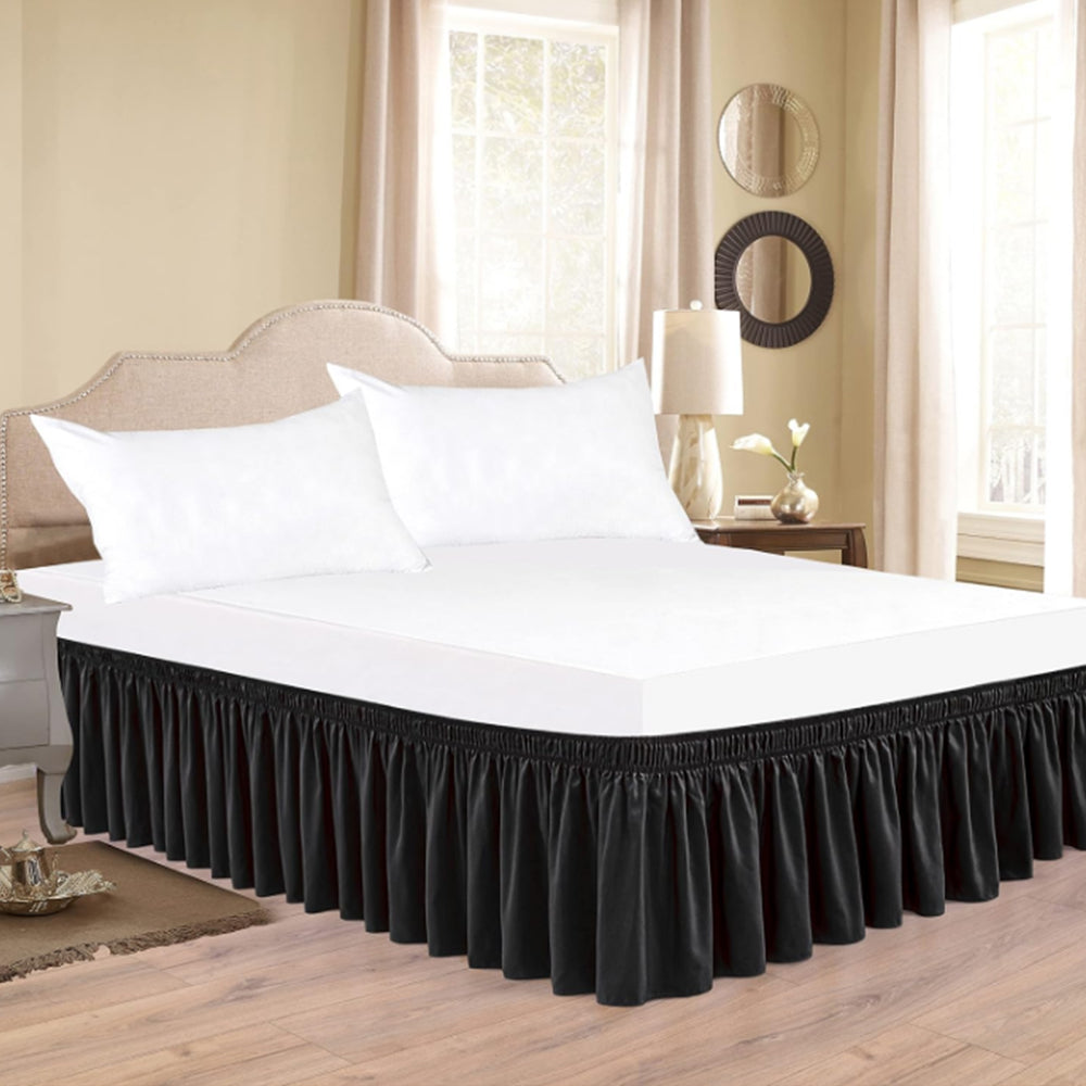2Pcs Wrap Around Dust Ruffles Bed Skirt with Adjustable Elastic Belt