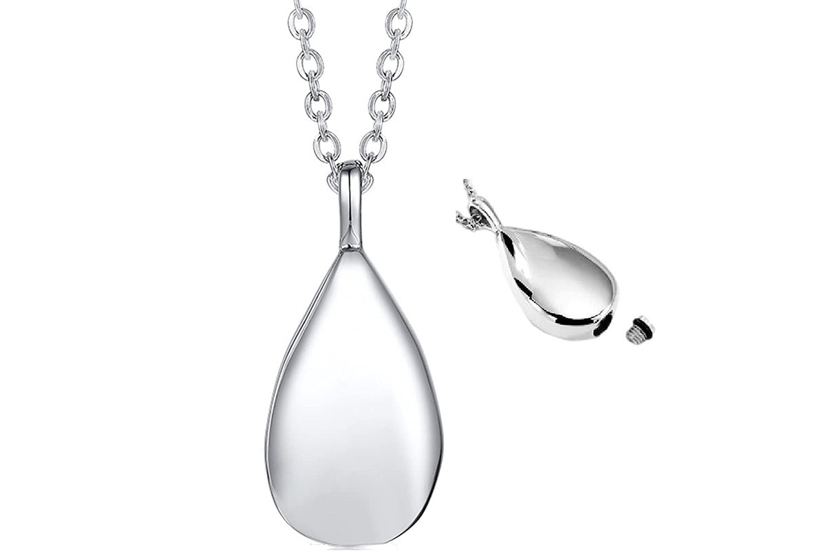 Stainless Steel Teardrop Cremation Pendant Water Drop Tear Shaped Keepsake Necklace