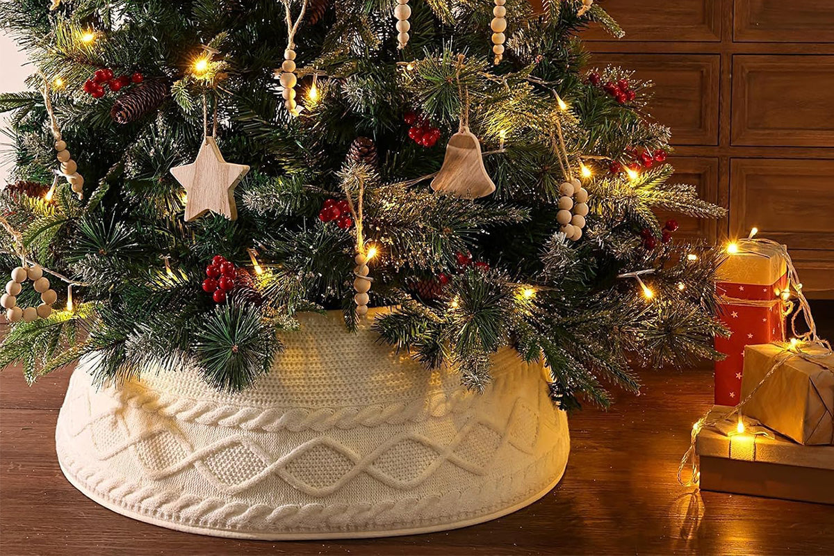 Knitted Christmas Tree Chunky Cable Knit Christmas Tree Skirt for Artificial Trees
