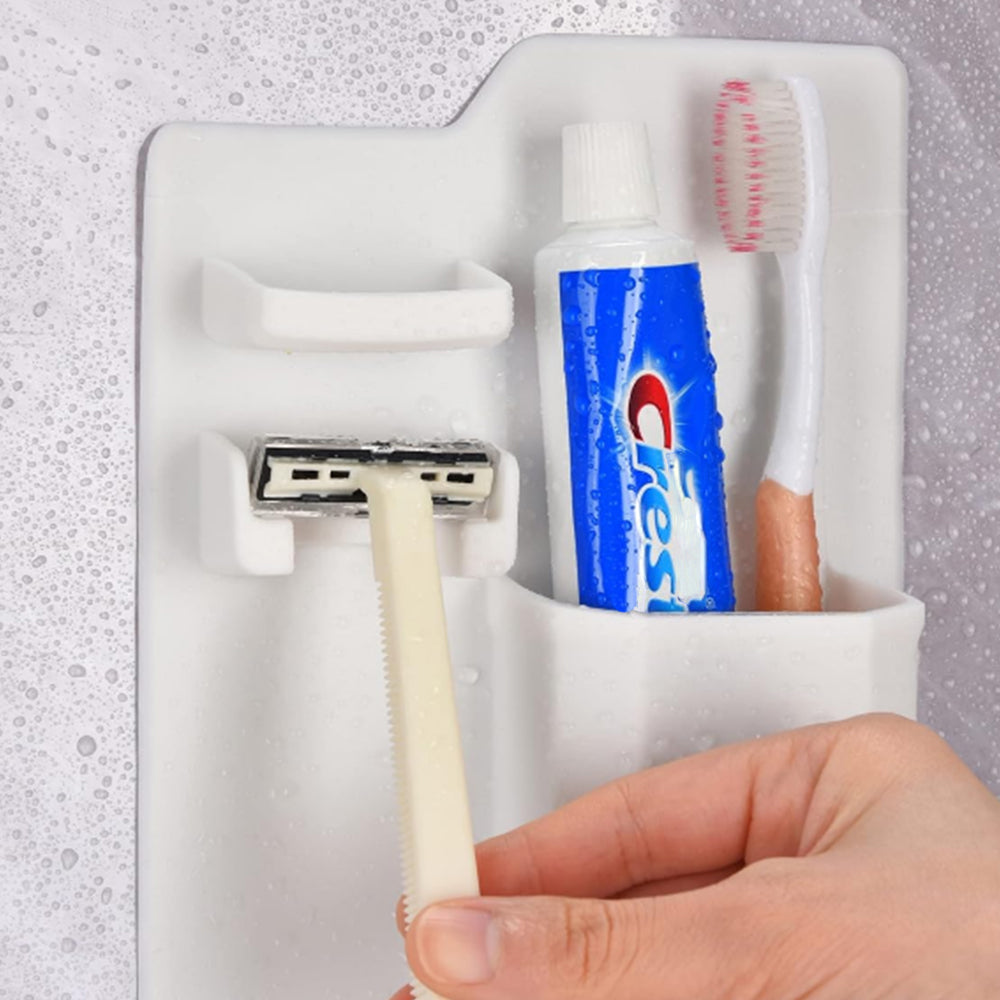 2Pcs Silicone Wall Mount Razor Toothbrush Toothpaste Stand Bath Shower Storage Holder