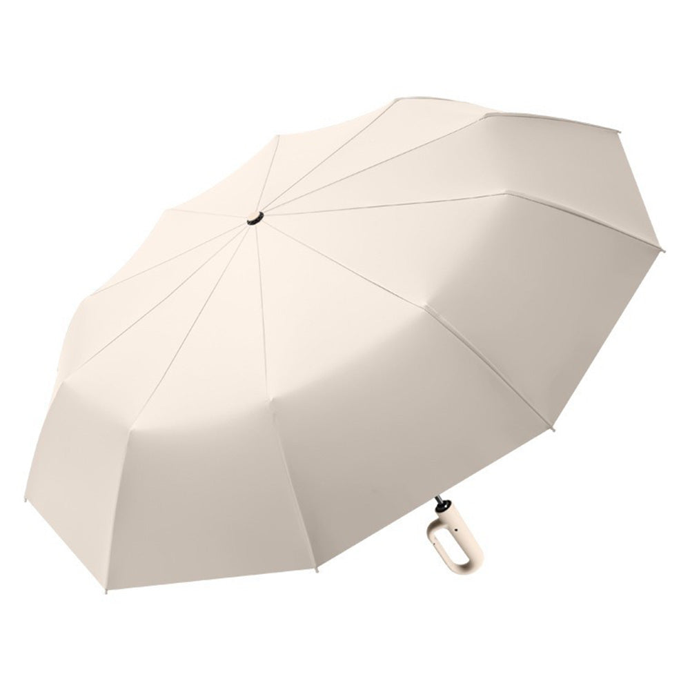 Automatic 10-Rib Folding Umbrella with Carabiner Handle Windproof