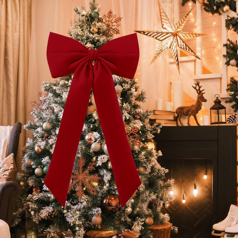 Large Christmas Bow Decoration Velvet Hanging Ornament for Tree Wall Door Holiday Decor