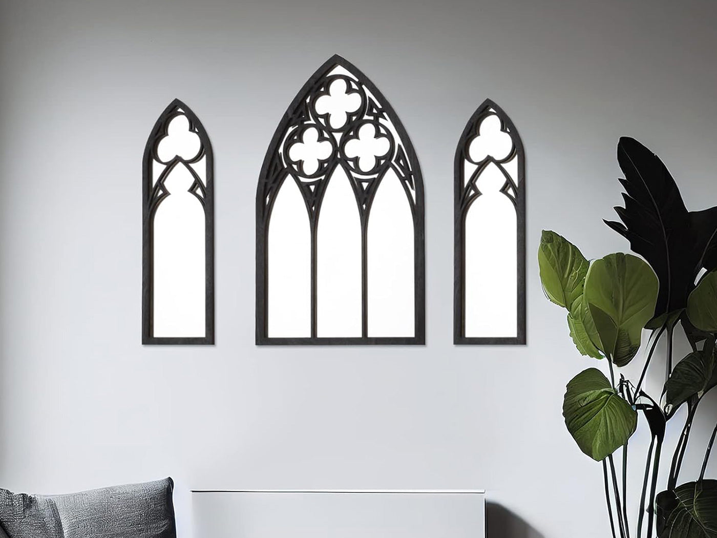 Christmas Gift 3Pcs Gothic Mirrors Arched Decorative Mirror Wall Mounted Goth Mirrors Decor