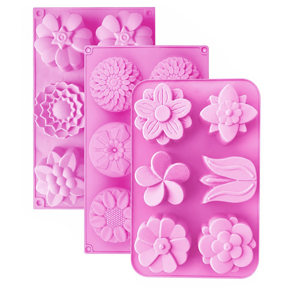 3 Pack Flower Soap Mold Silicone Baking Molds for Soap Chocolate Cake