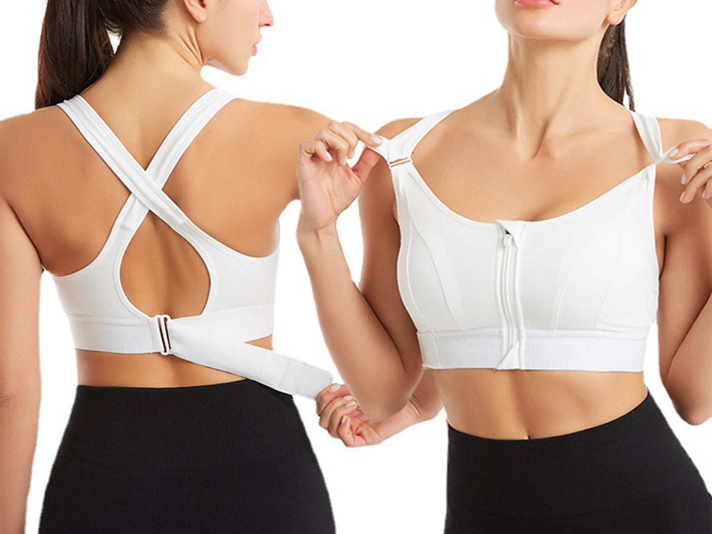 Adjustable Supportive Sports Bra with Front Zipper for Women