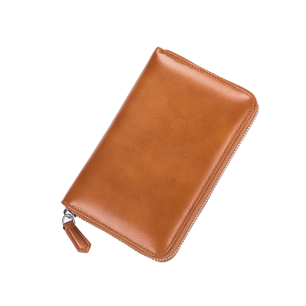 Travel Wallet Genuine Leather Card Holder Wallet with Zipper