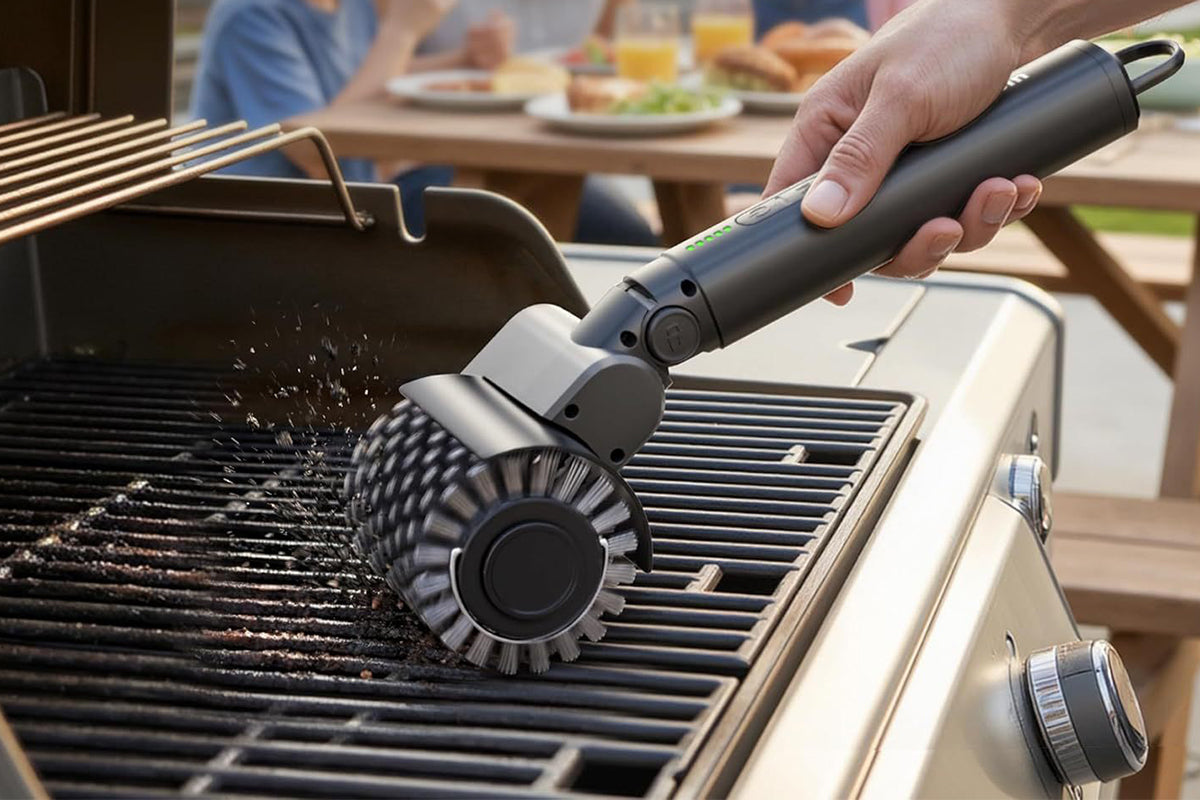 Wireless Electric BBQ Grill Cleaning Brush with 3 Replaceable Rollers Adjustable Angle Head