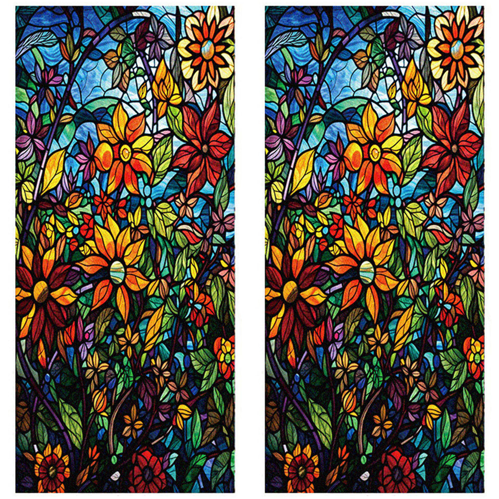 2Pcs Static Cling Windows Film Stained Glass Stickers Flower Decor