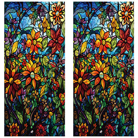 2Pcs Static Cling Windows Film Stained Glass Stickers Flower Decor