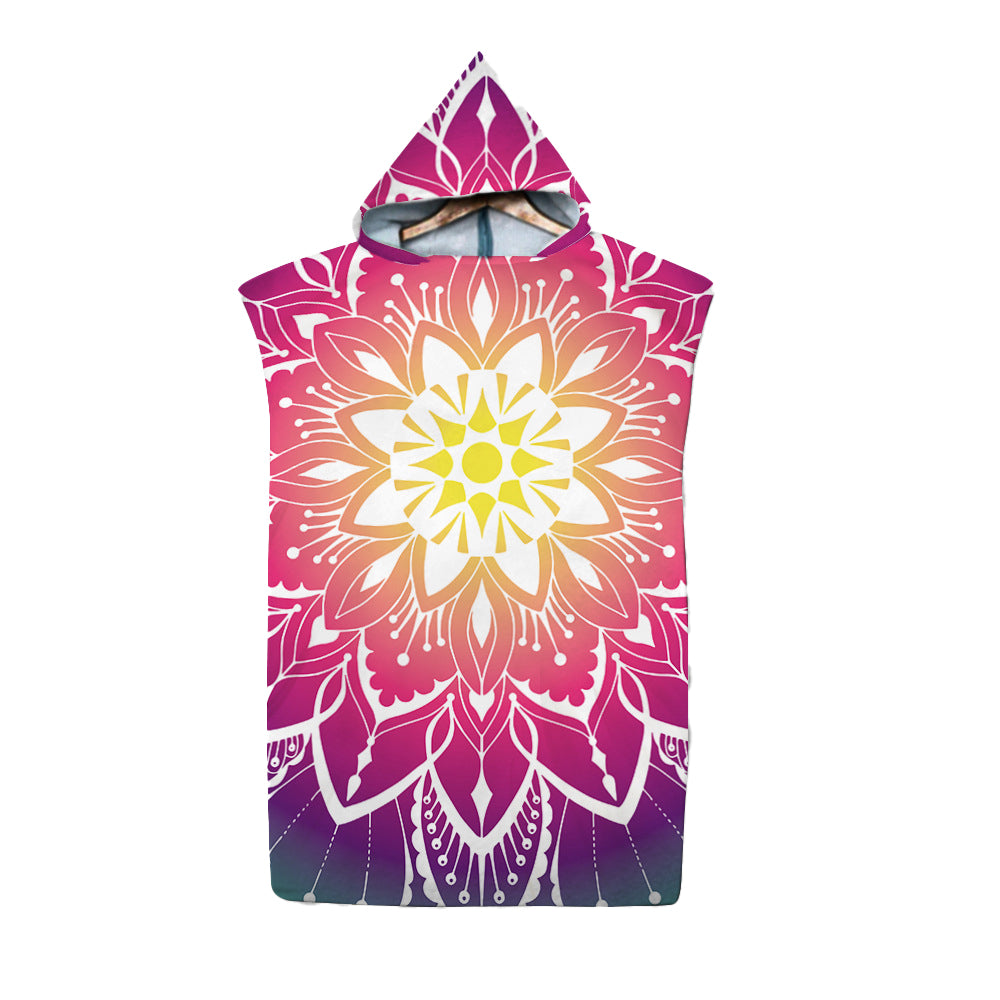 74*110cm Hooded Poncho Bathrobe Mandala Changing Robe Towel Beach Bath Quick Dry