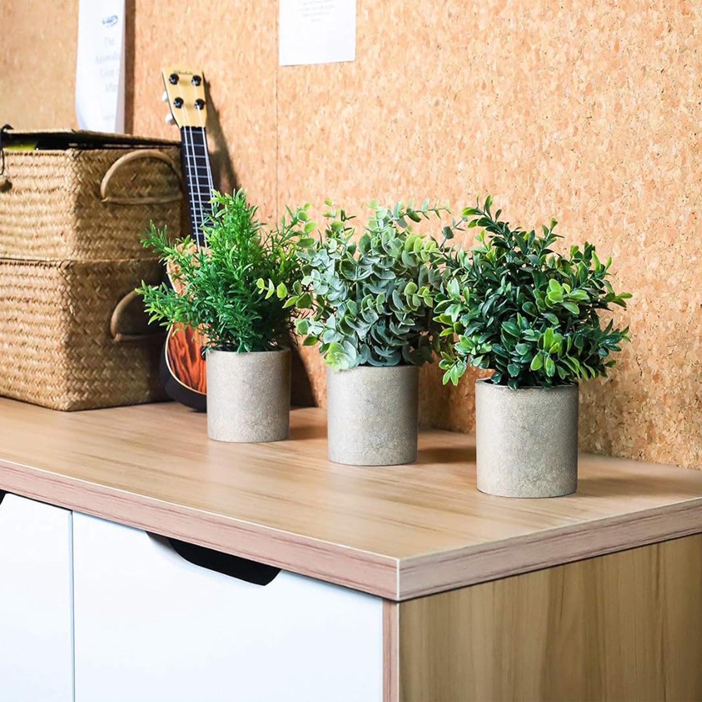 3Pcs Mini Potted Artificial Plastic Green Plants