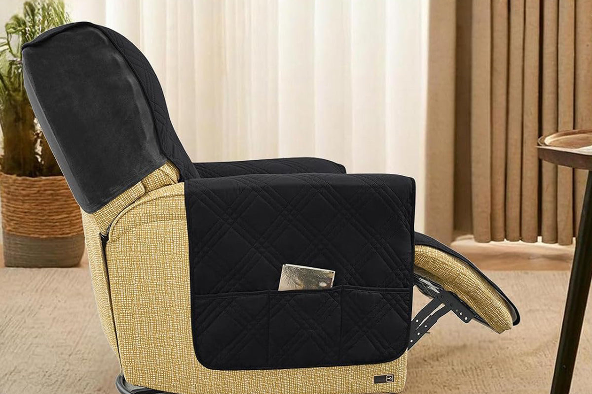 Water Resistant Quilted Recliner Chair Cover Anti-Slip Recliner Sofa Protector with Storage Pockets
