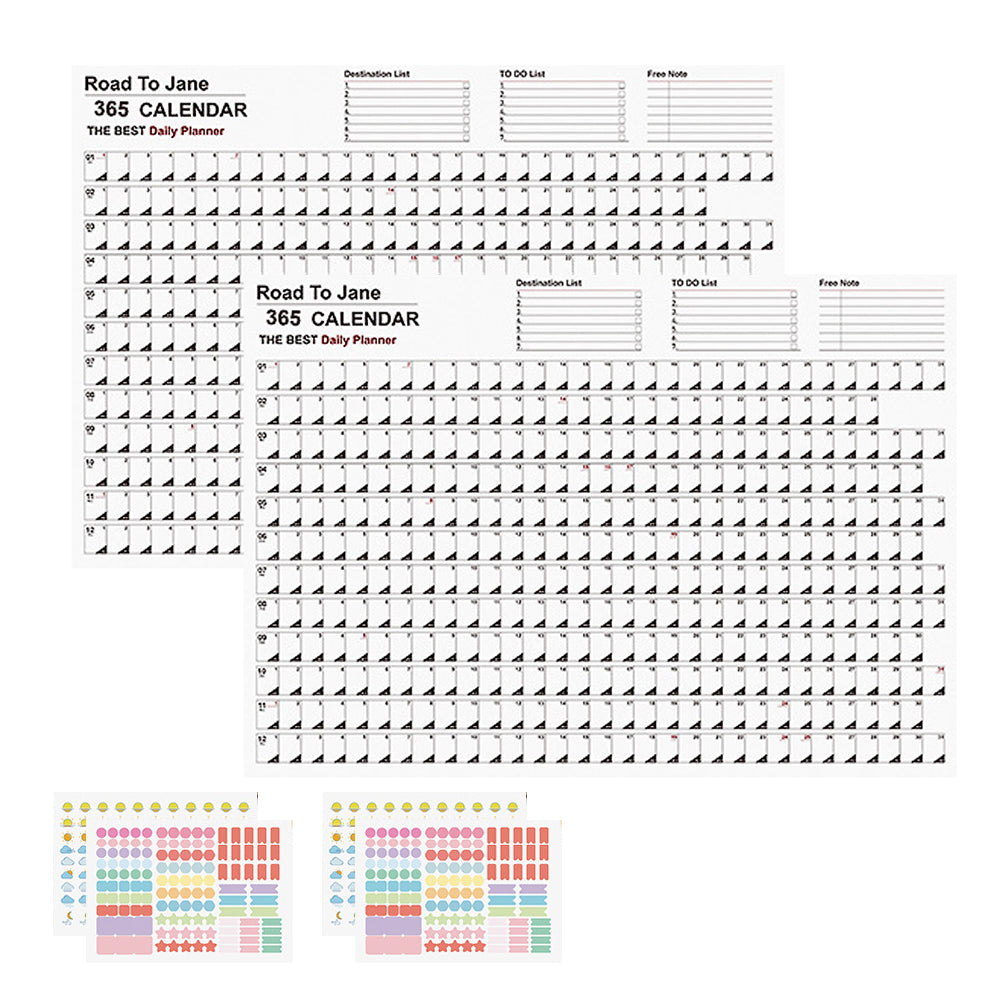 2Pcs Annual Wall Daily Schedule Countdown Calenders