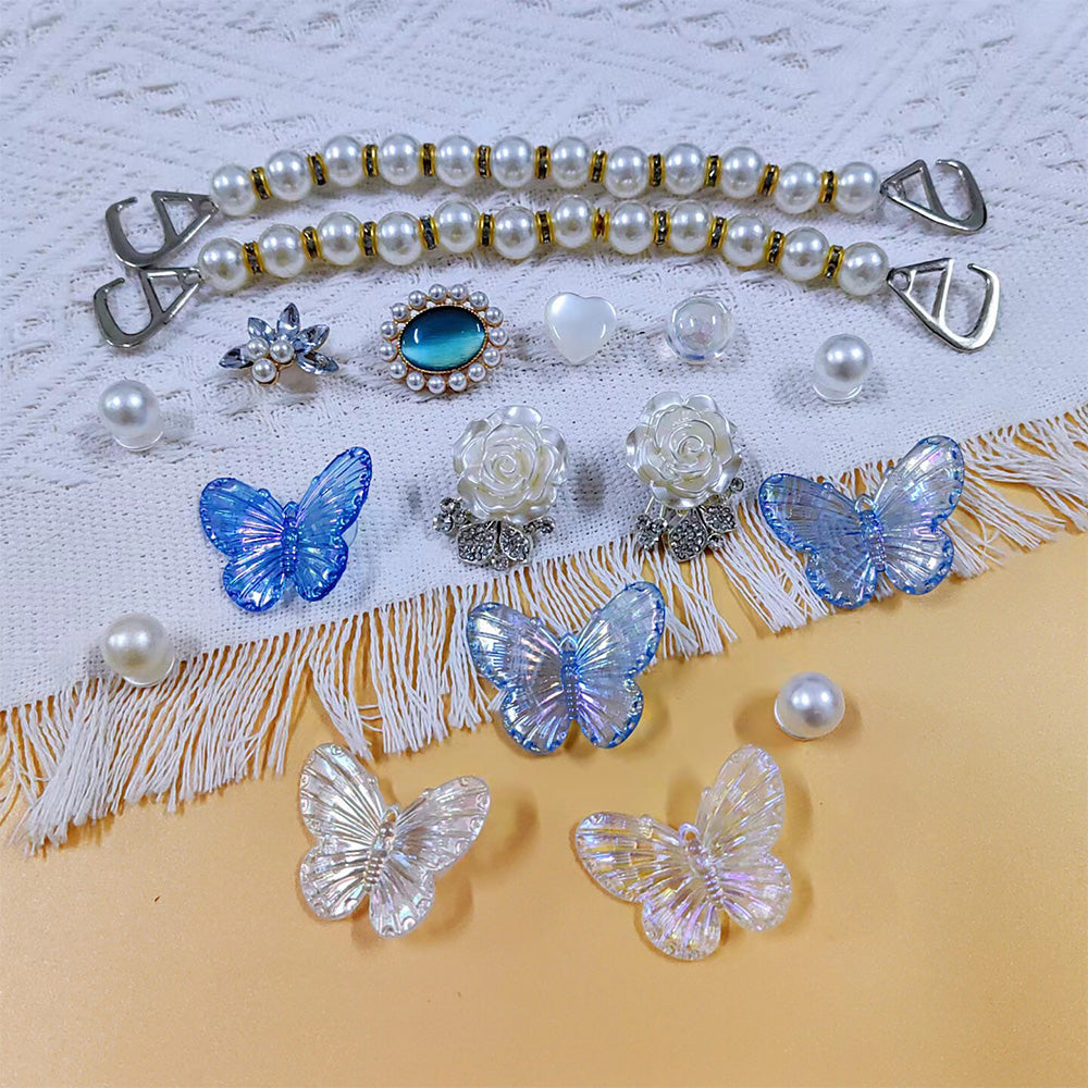 Set of Vintage Butterfly Flower Pearl Chain Decoration for Croc Shoes