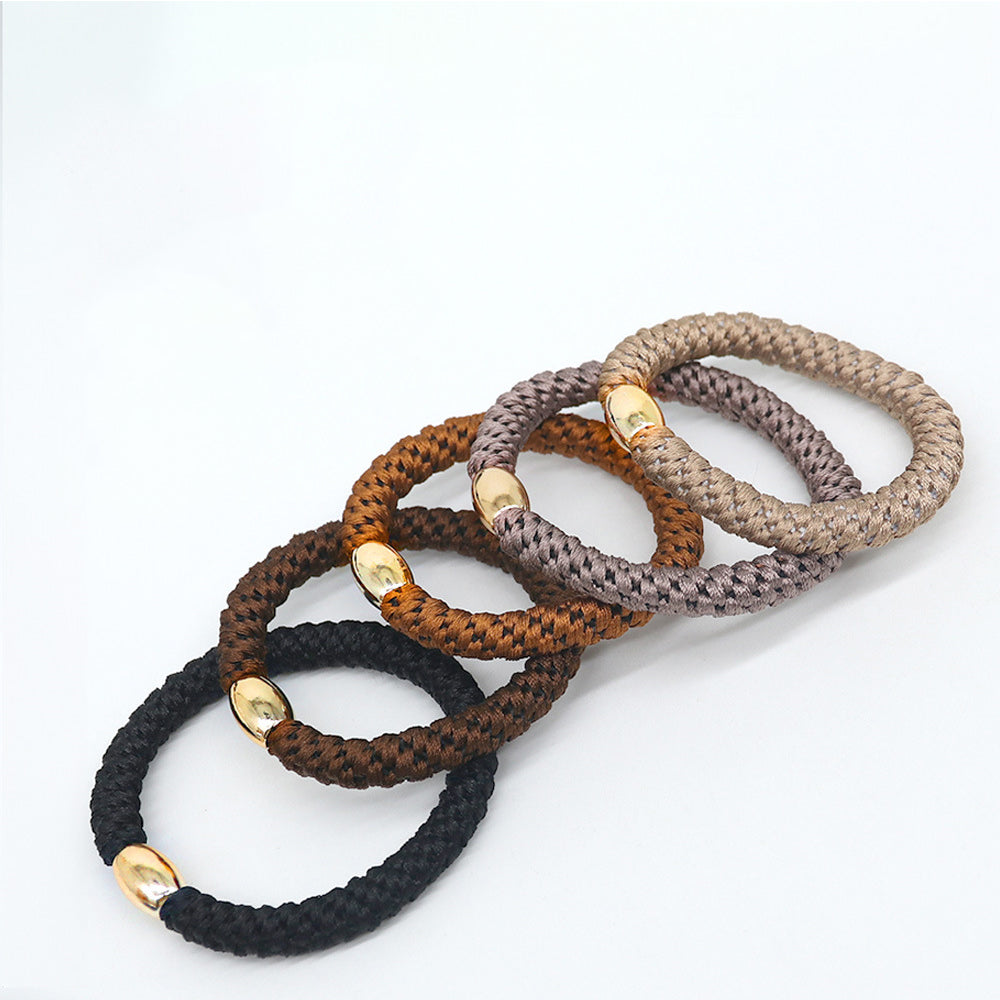15 Pack Thick Hair Ties with Gold Beads for Women Girls Ponytail Holders