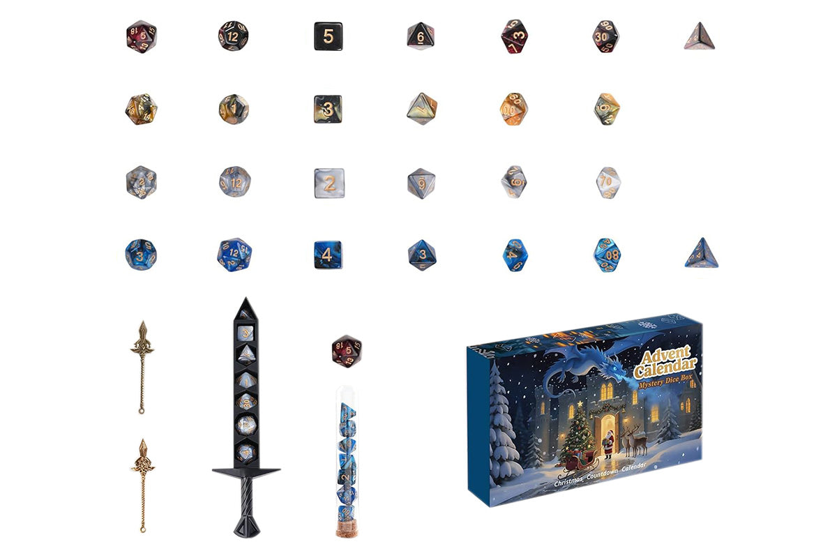 24-Piece Dice Advent Calendar Set Christmas Countdown with Polyhedral Dice