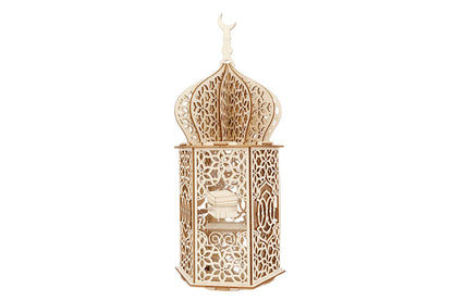 Christmas Wooden Lantern – Decorative Carved Hollow LED Night Light for Holiday Home Decor