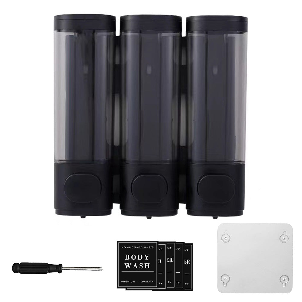 No-Drill Wall-Mounted Triple Soap Dispenser for Bathroom Shampoo Conditioner & Body Wash