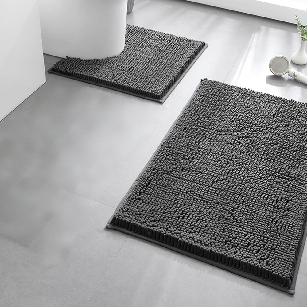 2 Piece Absorbent Bathroom Mat and U Shape Toilet Rug Set