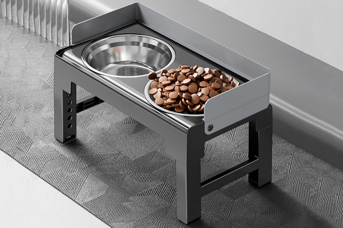 Dog Bowl Stand 5 Height Adjustable Raised Feeder with 2 Stainless Steel Bowls-Black