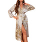 Casual Floral Print Satin Night Robe Long Sleeve V Neck Sleep Robe With Belt