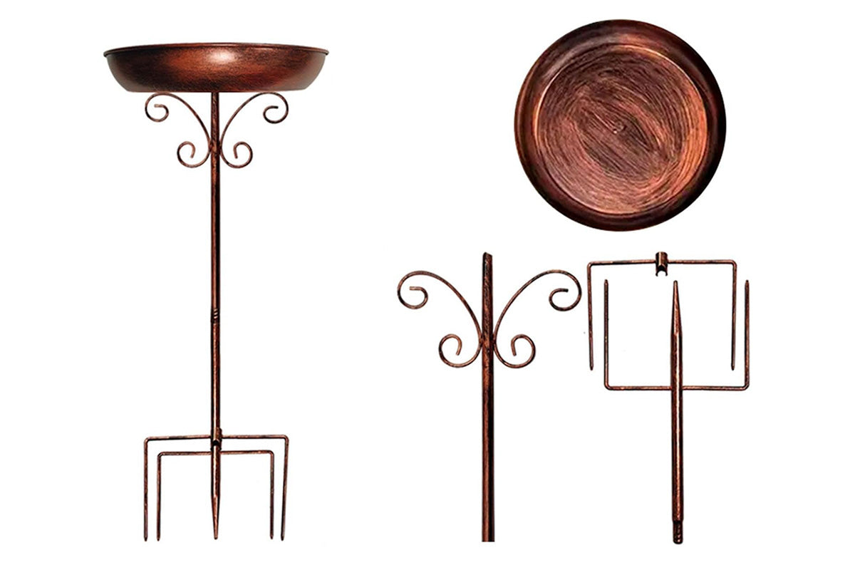 Vintage Metal Bird Bath & Feeder Bowl Weather-Resistant Garden Stand for Outdoor Yard Decor