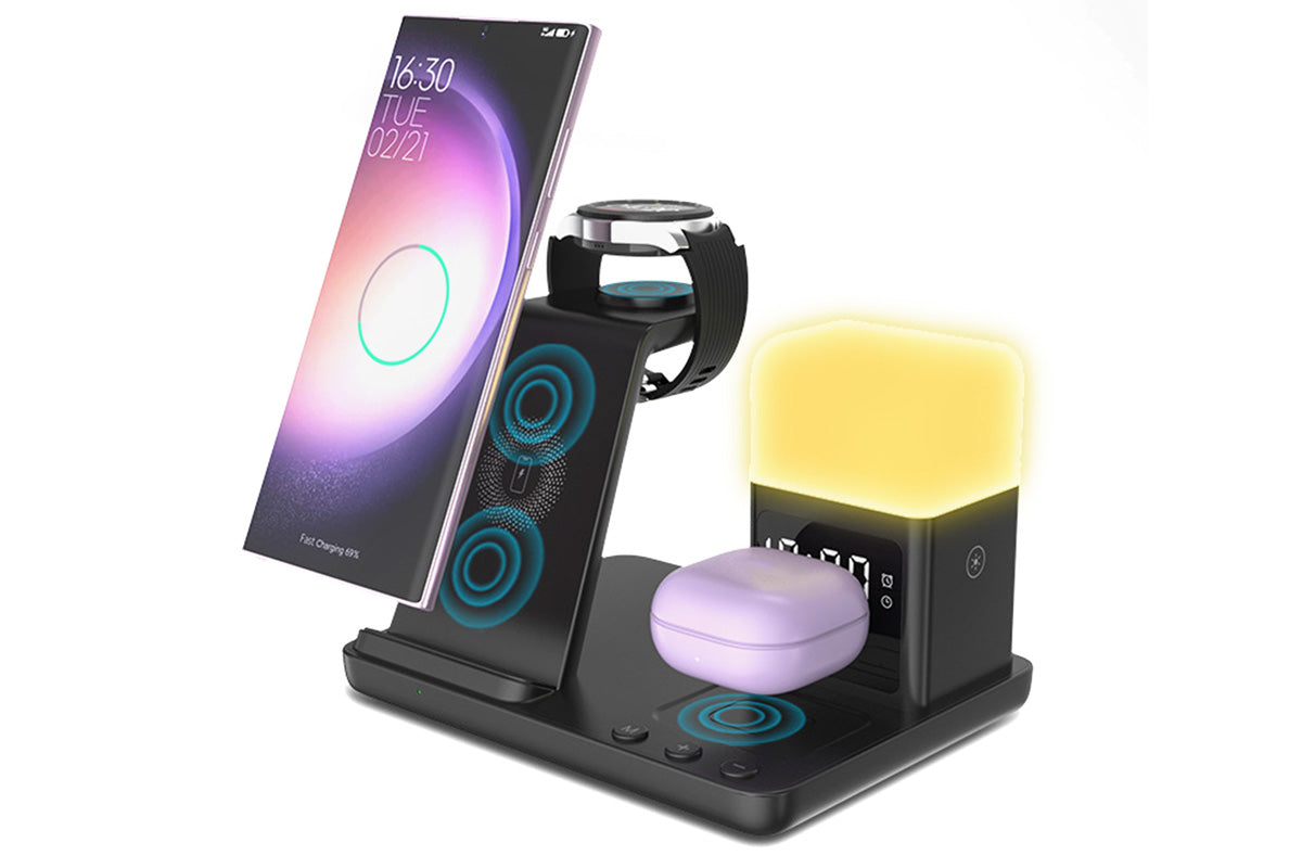 6 in 1 Charging Station with Alarm Clock Night Light for iPhone 16 15 Samsung S25 S24