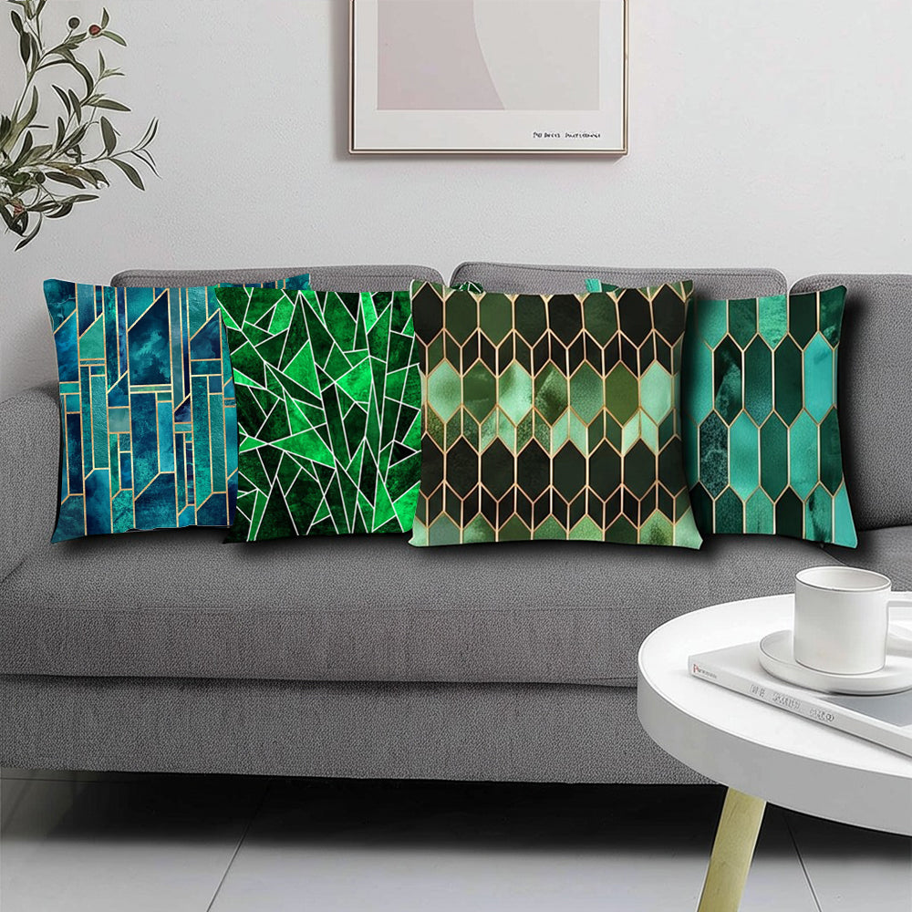 Set of 4 Geometric Green and Blue Square Cushion Covers Throw Pillow Cases for Home Decoration