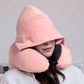 Hooded Travel Pillow with 3D Eye Masks Memory Foam Neck Pillow for Airplane Sleeping