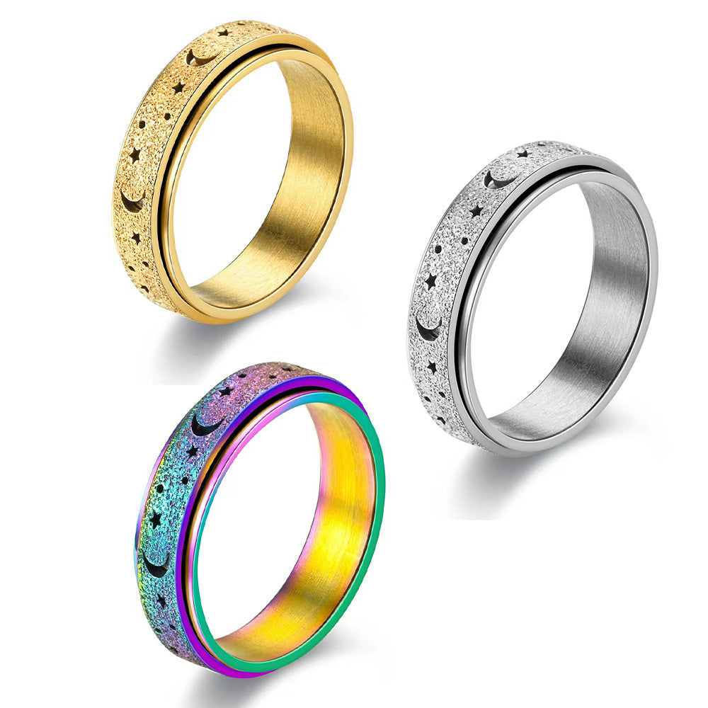 3 Piece Stainless Steel 360 Degree Spinner Ring Set Gold Silver Rainbow