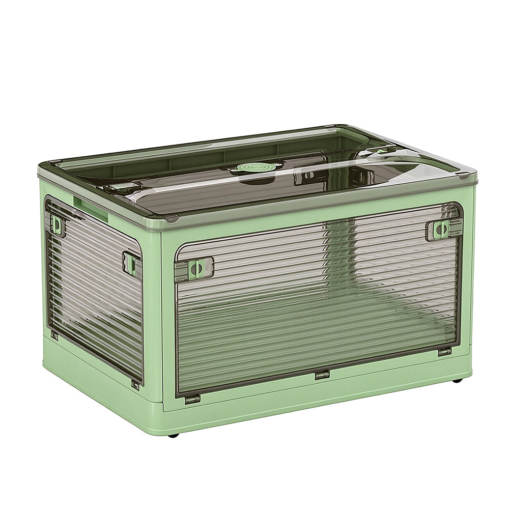 5 Door Transparent PP Foldable Storage Box with Wheels and Top Lid-Green